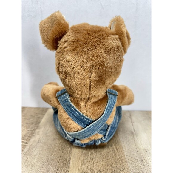 Build A Bear Light Brown Sugar Puppy Dog Denim Jean Overalls White Eye Patch BAB - Picture 3 of 8